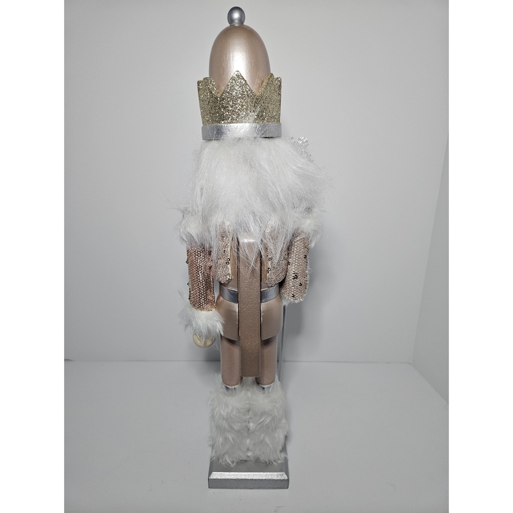 King Nutcracker 19" Wooden Christmas Decor Hollywood Style White Gold Pink - Picture 5 of 8
